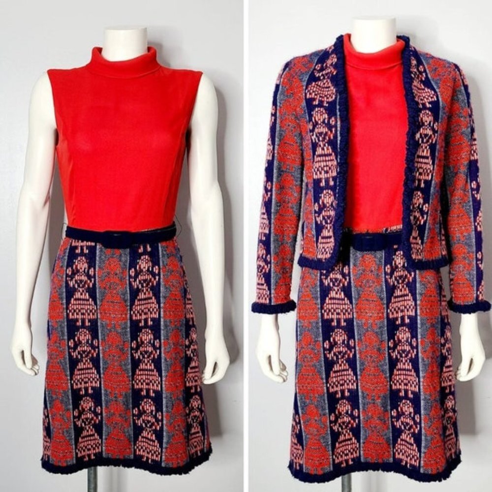 Vintage Novelty Print Set, 70s Howard Wolf, Dress and Jacket Set, Tapestry Set